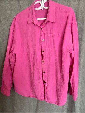 Relaxed Bright Pink Button-Front Women's Blouse